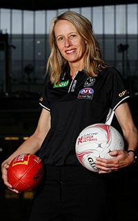 2910JWTvert.jpg Jane Woodlands-Thompson recently started her new role at Collingwood - AFLW,Collingwood,Collingwood Magpies